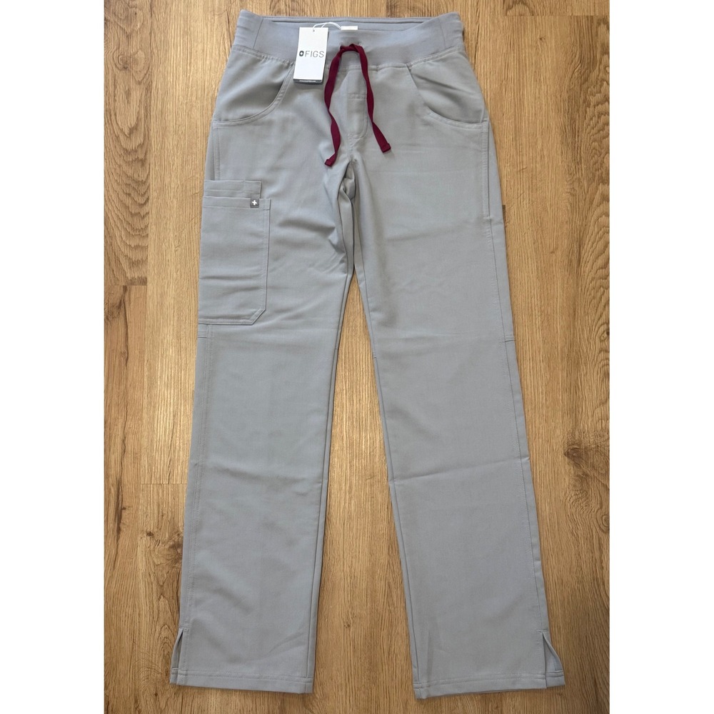 Figs Gray Straight Leg Pants with Burgundy Drawstring